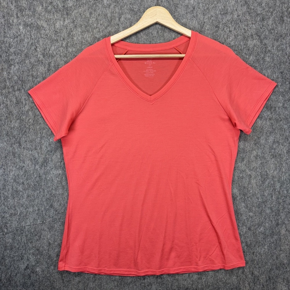 Woolx Mia V Neck Tee Merino Wool T-Shirt Women's Large Pink Short Sleeve